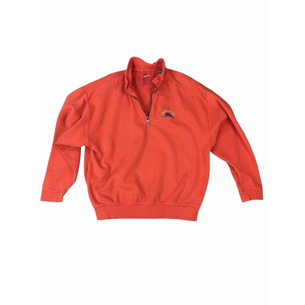 Tommy Bahama Relax 1/4 Zip Sweater Mens XL Orange 100% Cotton